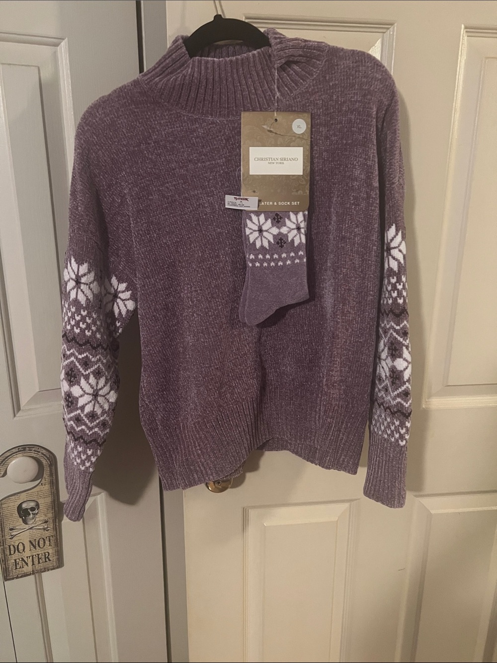 Christian Siriano Mauve Chenille Turtleneck Sweater with Fair Isle Sleeves